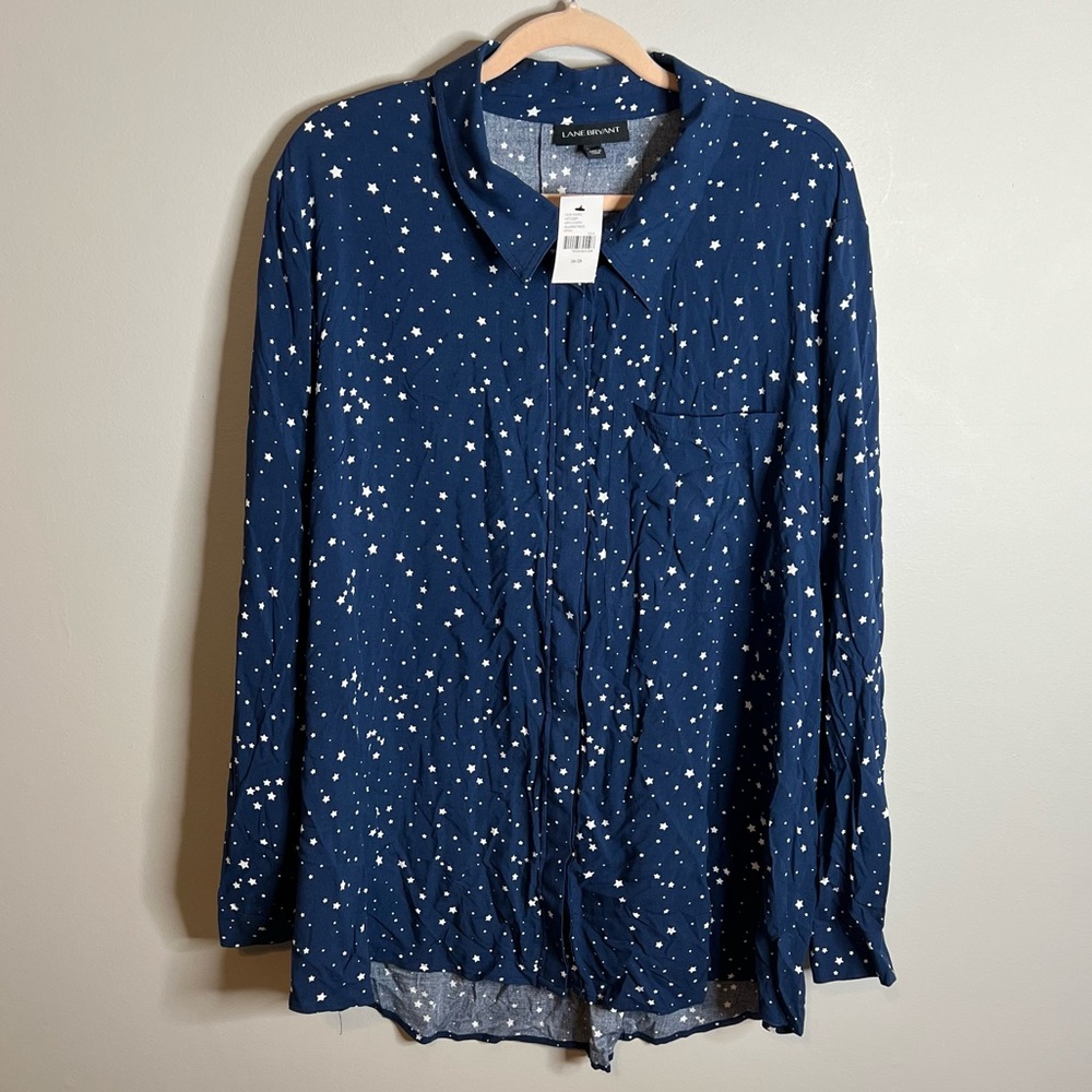 NWT Lane Bryant Plus Size Blue Star Button Down Top